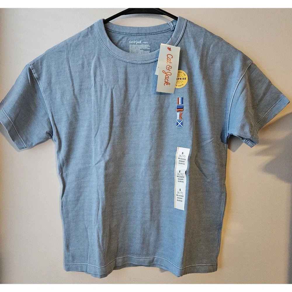 Cat‎ & Jack Boys Sailing Graphic T-Shirt Size S 6/7 Blue Nautical NWT